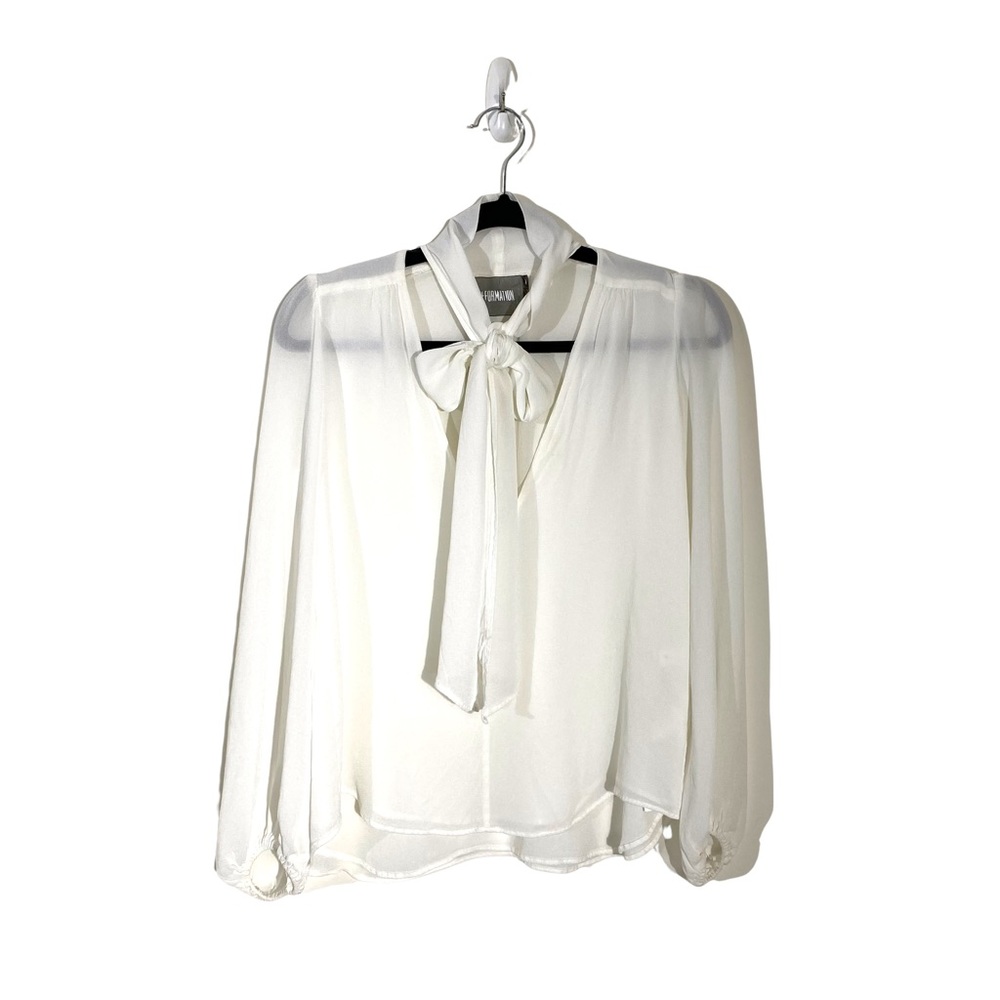 Reformation Cream Blouse with Bow Tie